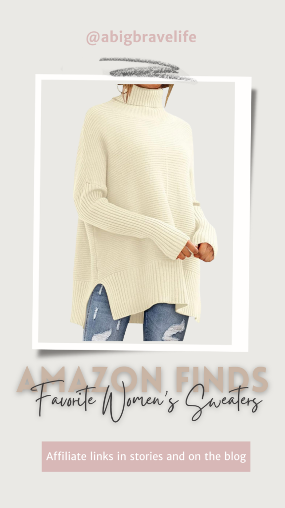 Cream turtleneck women's sweater with side slits